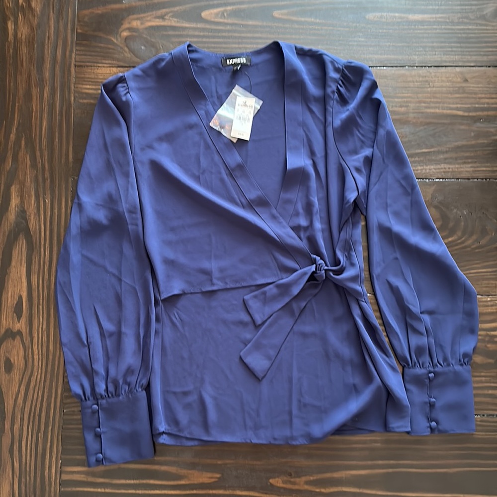Express Women's Blue Wrap Blouse